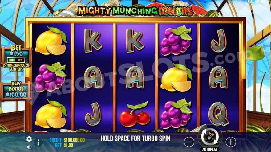 Base game where you can see various fruits on the reels.