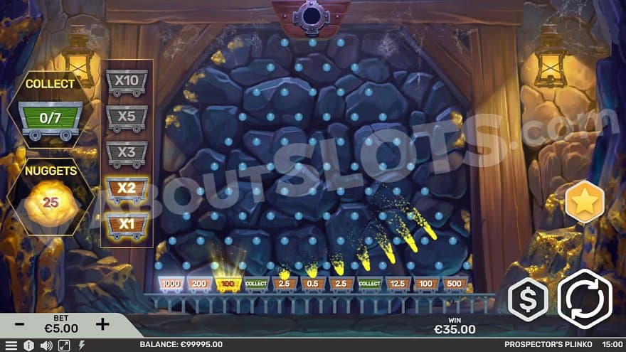 A bonus game with wagons at the bottom awarding up to 200X the bet.