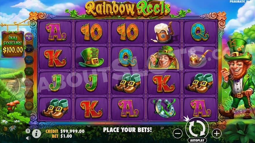 A casino slot in a green Irish landscape.