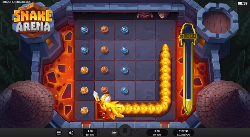 Free Spins bonus game with a large snake eating a knight.