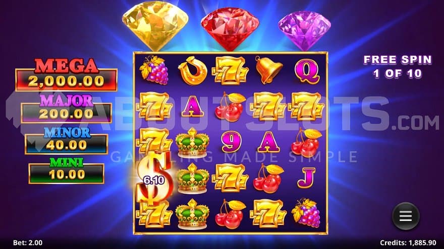 Expanded reels in the Green Diamond Action Free Spins.