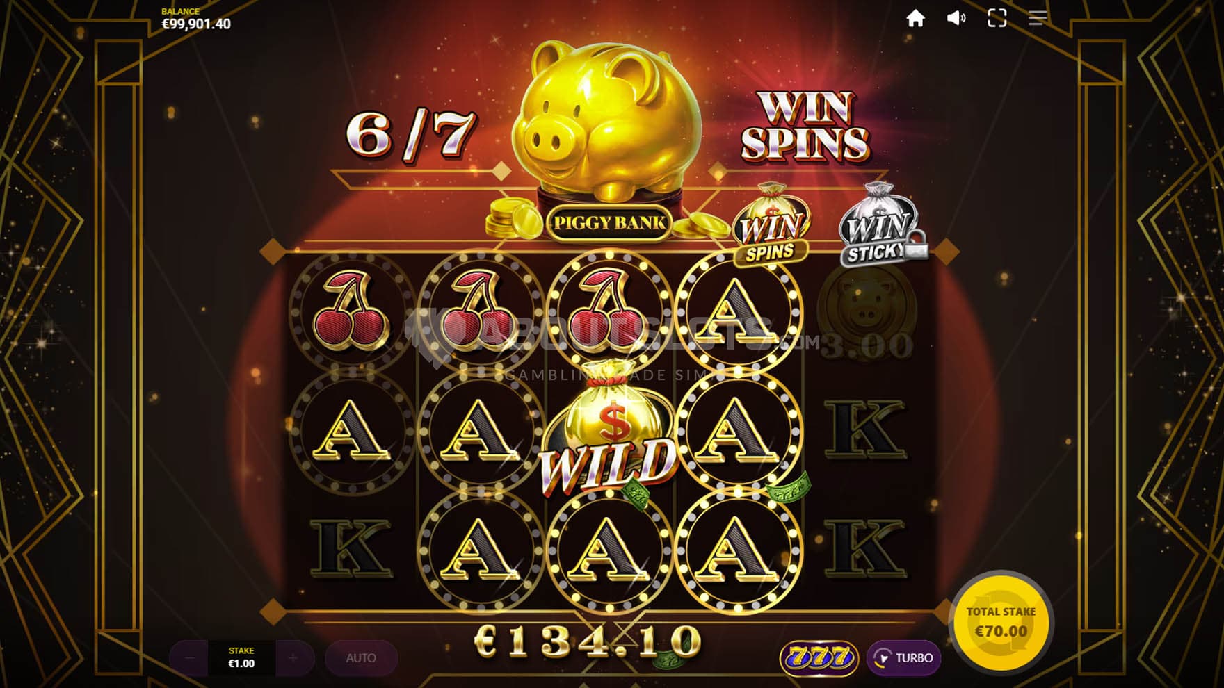 Screenshot of the Free Spins bonus in progress, showing multiple wins on the grid.