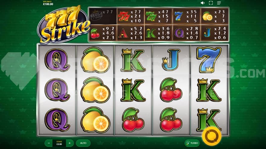 A casino slot with fruits and other classic symbols.