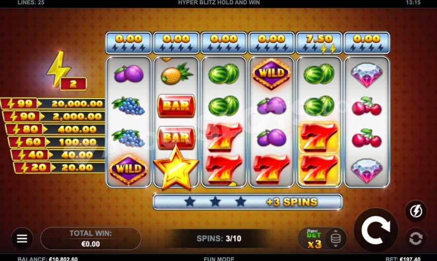 Bonus game with two collected blitz symbols.