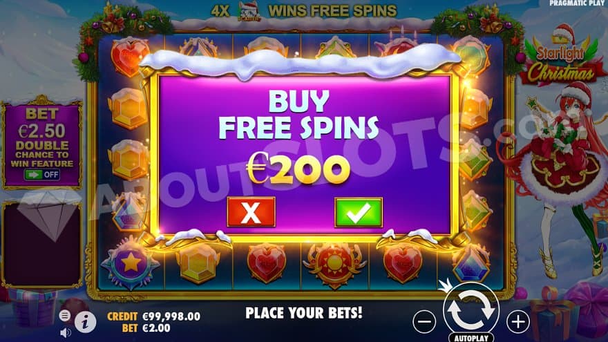 A text saying "buy free spins €200", with a red and green button below.