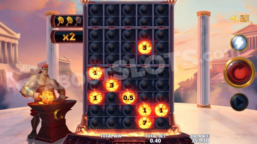 Bonus game with a 2X win multiplier up to the left of the reels.