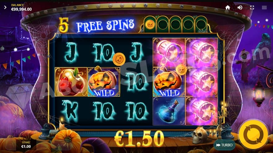 A 1.5X win and 5 remaining Free Spins.