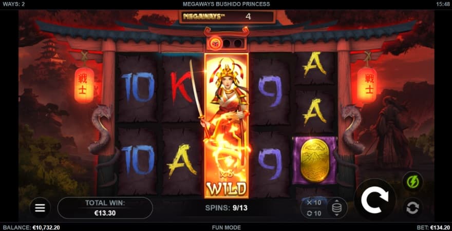 An image of the Free Spins view with 1 expanded wild reel