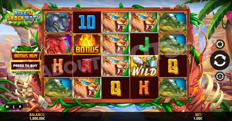 Base game with a wild symbol on the fourth reel.