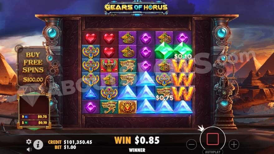 Base game with wild symbols on the sixth reel, creating wins.