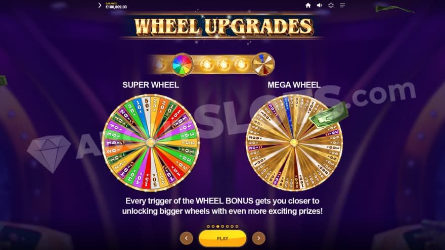 Wheel upgrade info being presented, showing super and mega wheels.