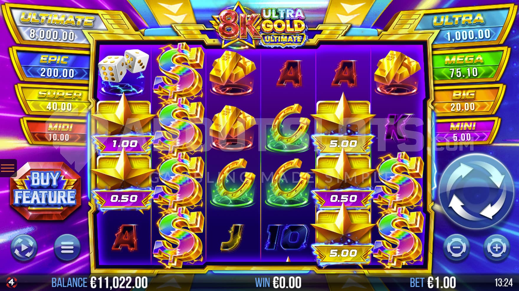 Base Game view of a 6x4 grid on a futuristic purple-blue background.