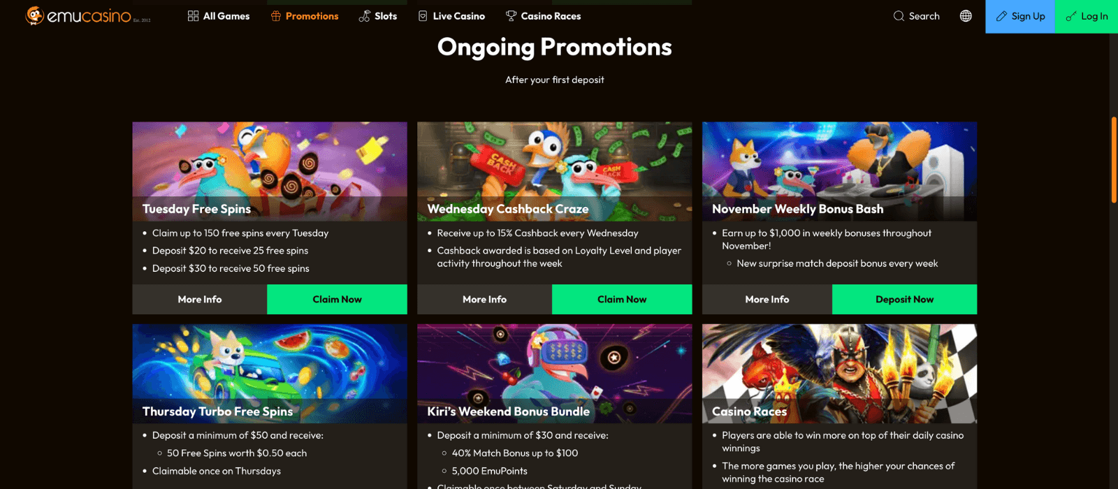 EmuCasino list of ongoing promotions