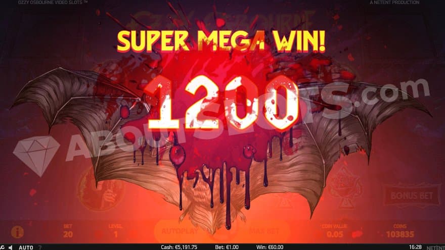 A huge bat with it's wings expanded and the text "Super Mega Win."