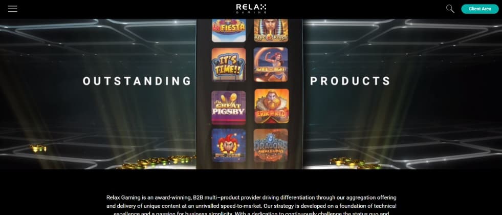 An image of Relax Gaming's homepage