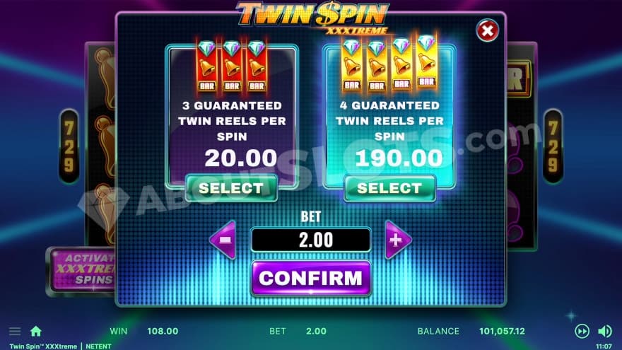 XXXtreme Spins with two options to choose from.