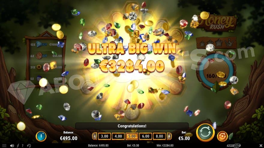 A text saying "ultra big win €3284.00."