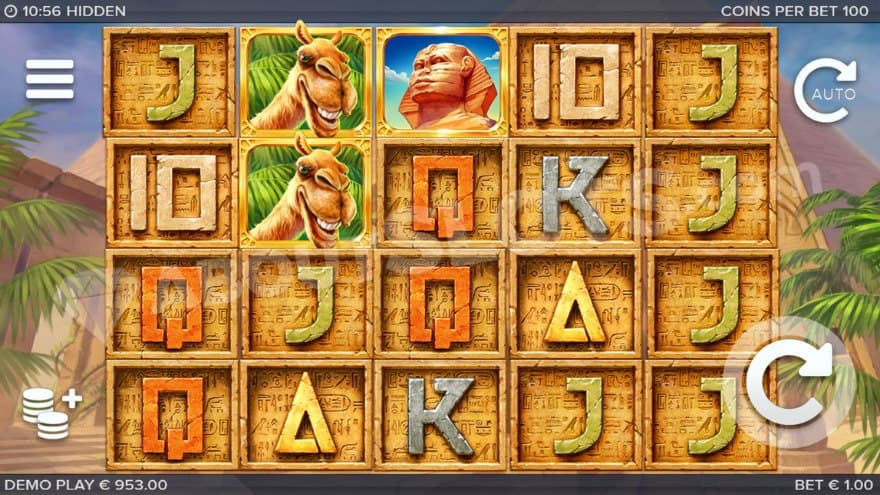 Base game with palms and a giant pyramid in the background.