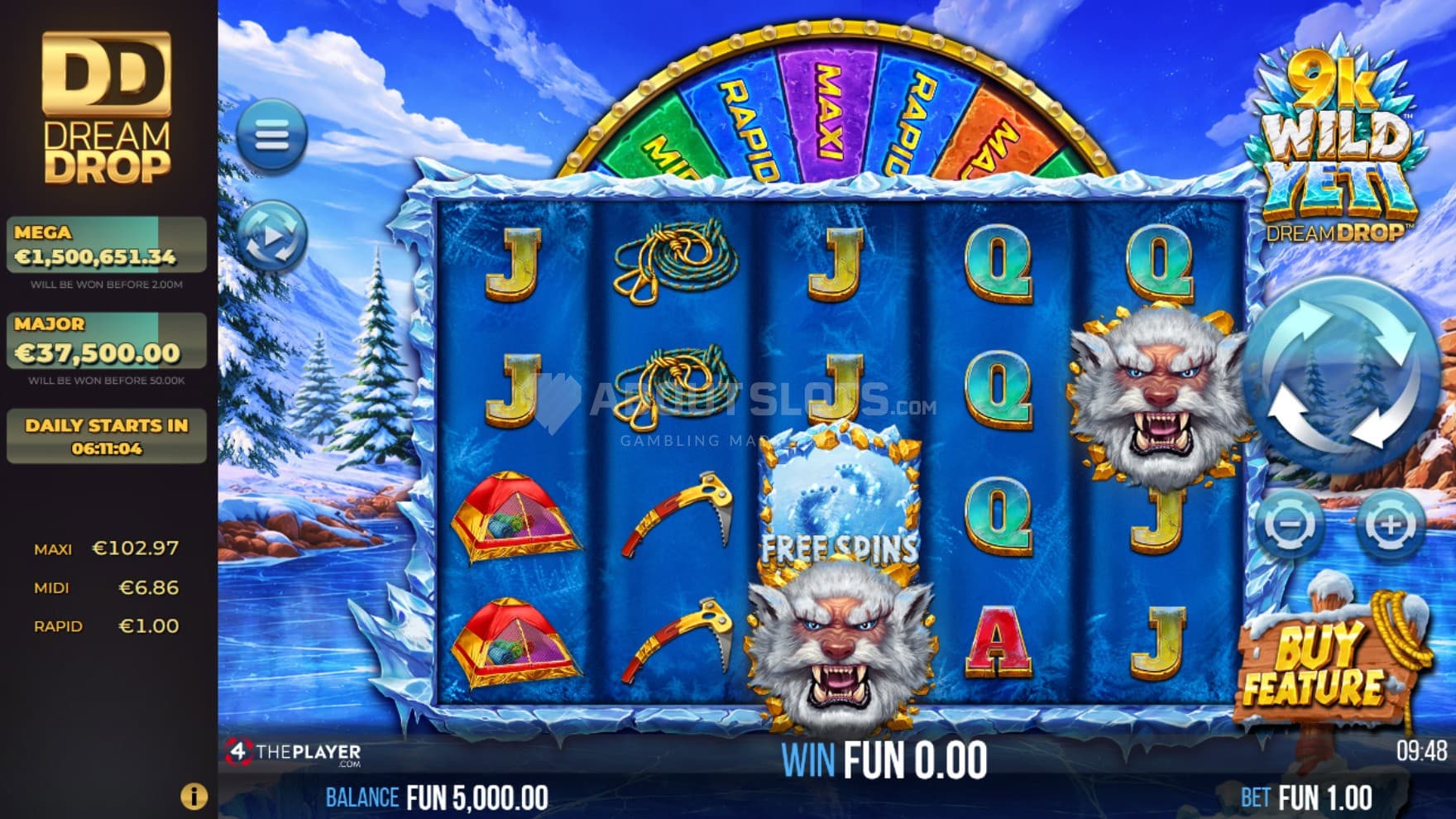 Dream Drop prizes sit next to the real game, updating in real time as you play