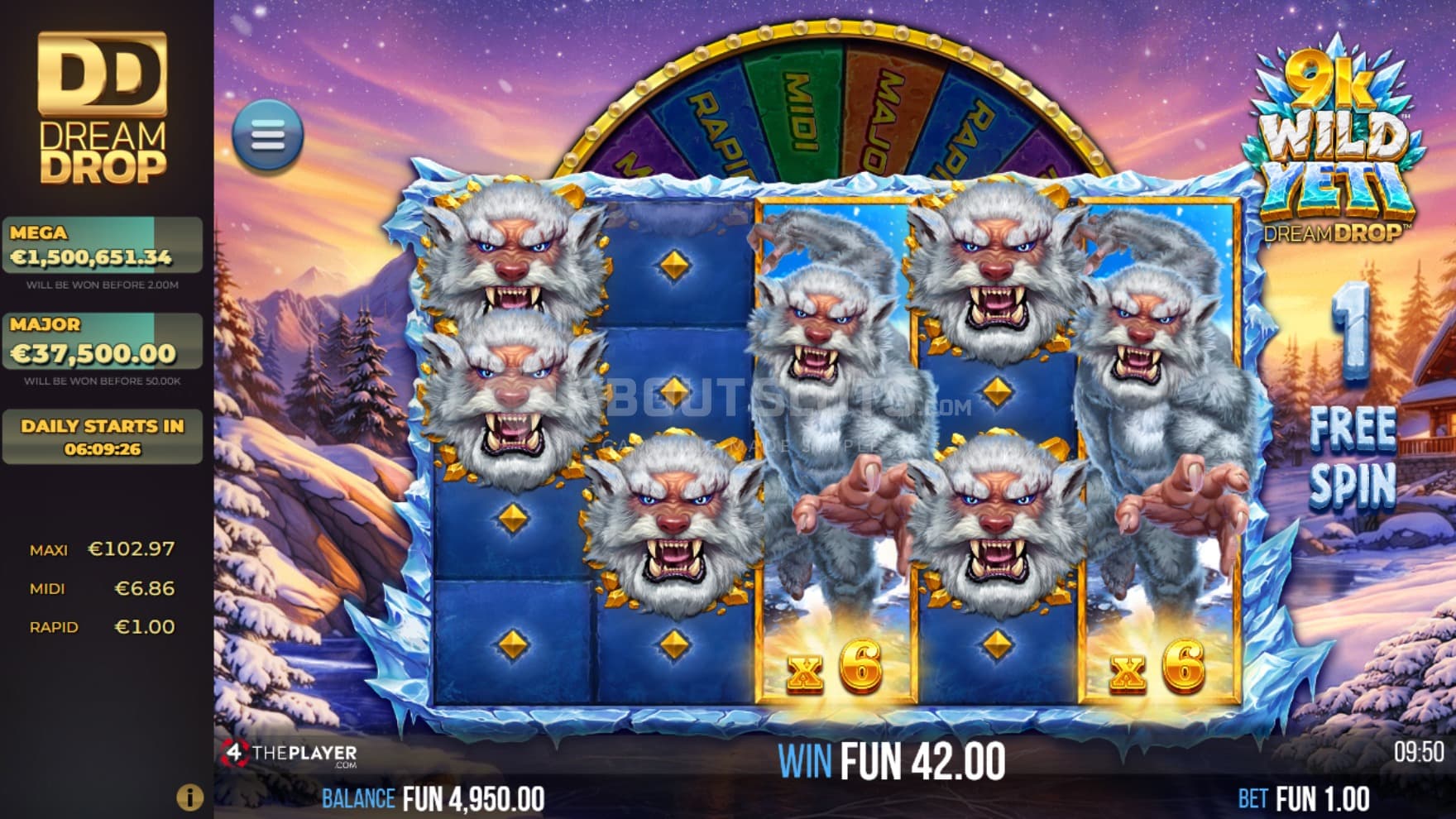 Yetis take over the playing grid during the Free Spins for more chances at Kings and Rampages to appear