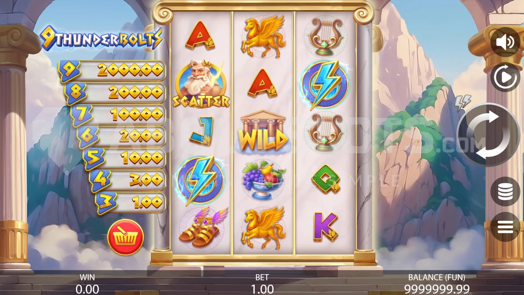 The game is set in Olympus, with the Prize Ladder sitting right next to the playing grid