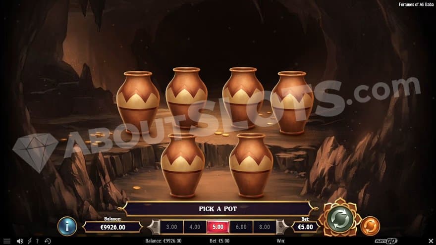 Six clay vases in a cave.