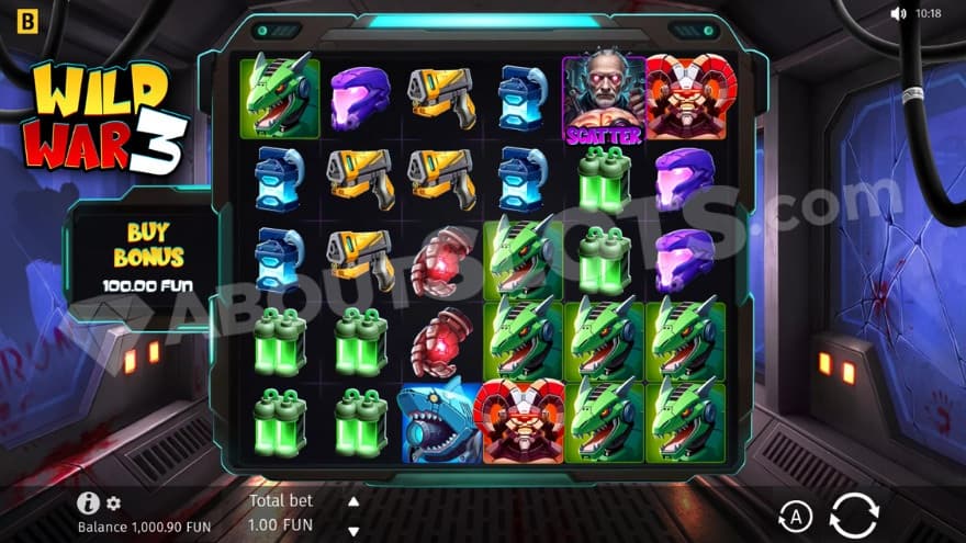 Base game where robot animals can be seen on the reels.