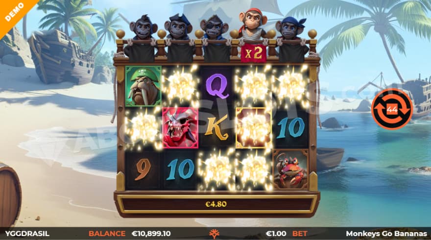 Reel Multiplier feature being activated on the fourth reel, showing a 2X multiplier.