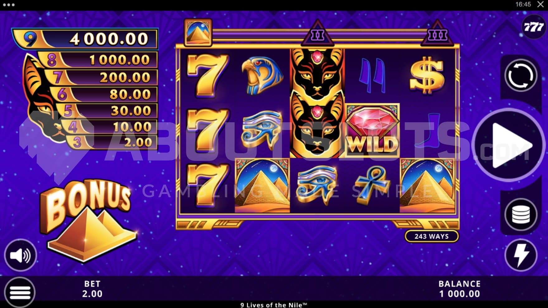 A casino slot with 5 reels.