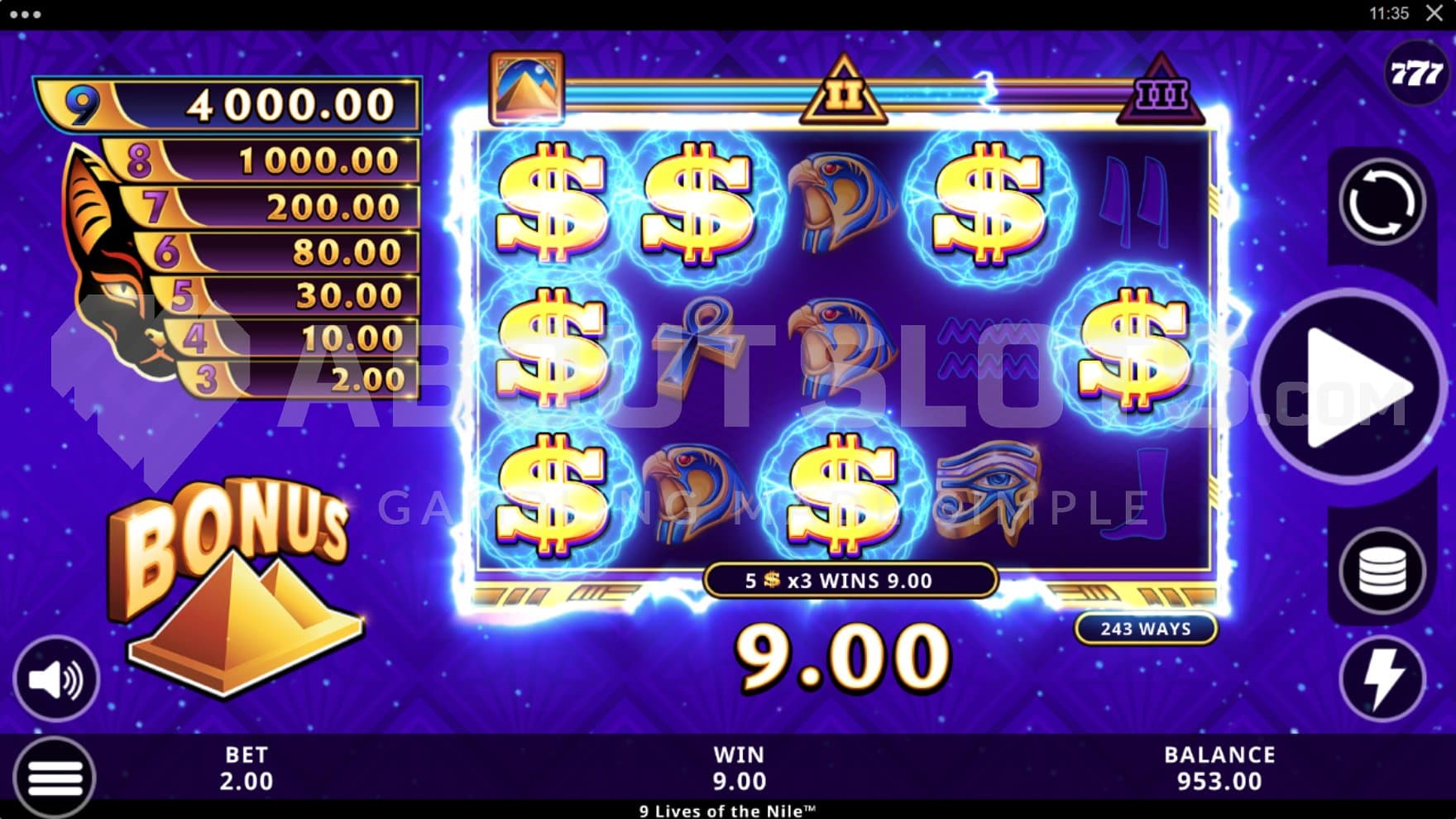 A win of 4.5x with $ symbols.