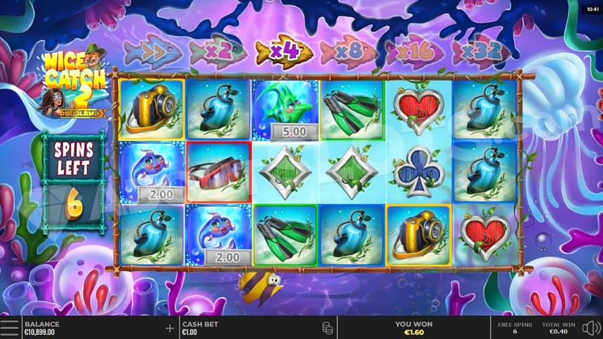 A win containing 3 fish symbols in the free spins.