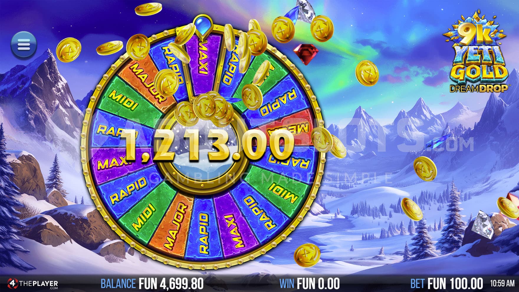 Dream Drop Bonus in progress, showing the Maxi jackpot being won.