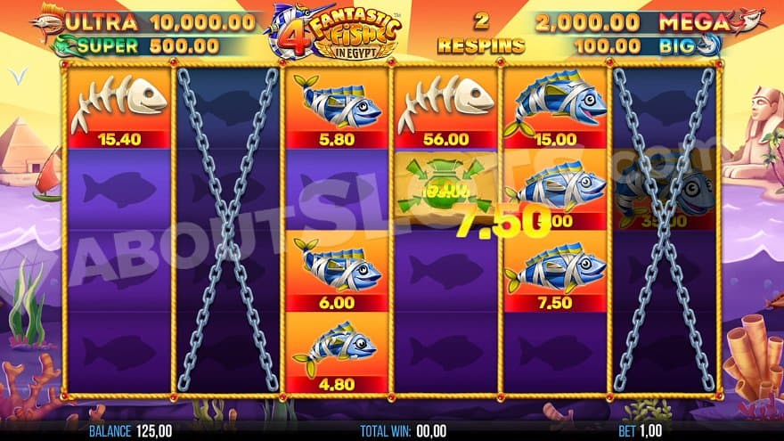 Four open and two locked reels in the respins.