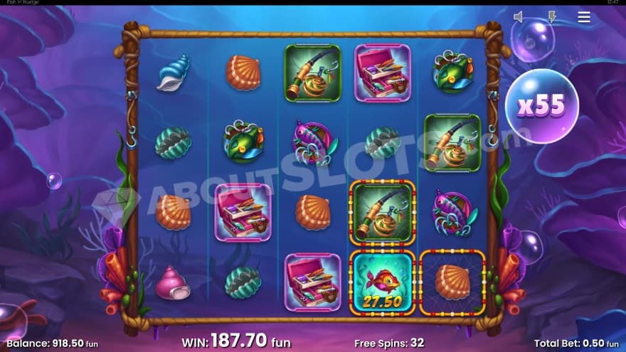 Free Spins bonus game with a 55X total multiplier.