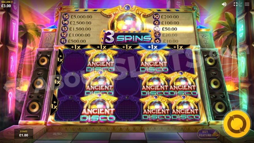 Eight ancient disco symbols on the reels in the Pyramid Spins.