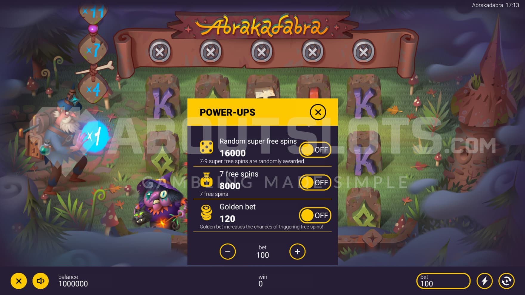 2 Feature Buy options and 1 Ante Bet option can be used at anytime during the base game