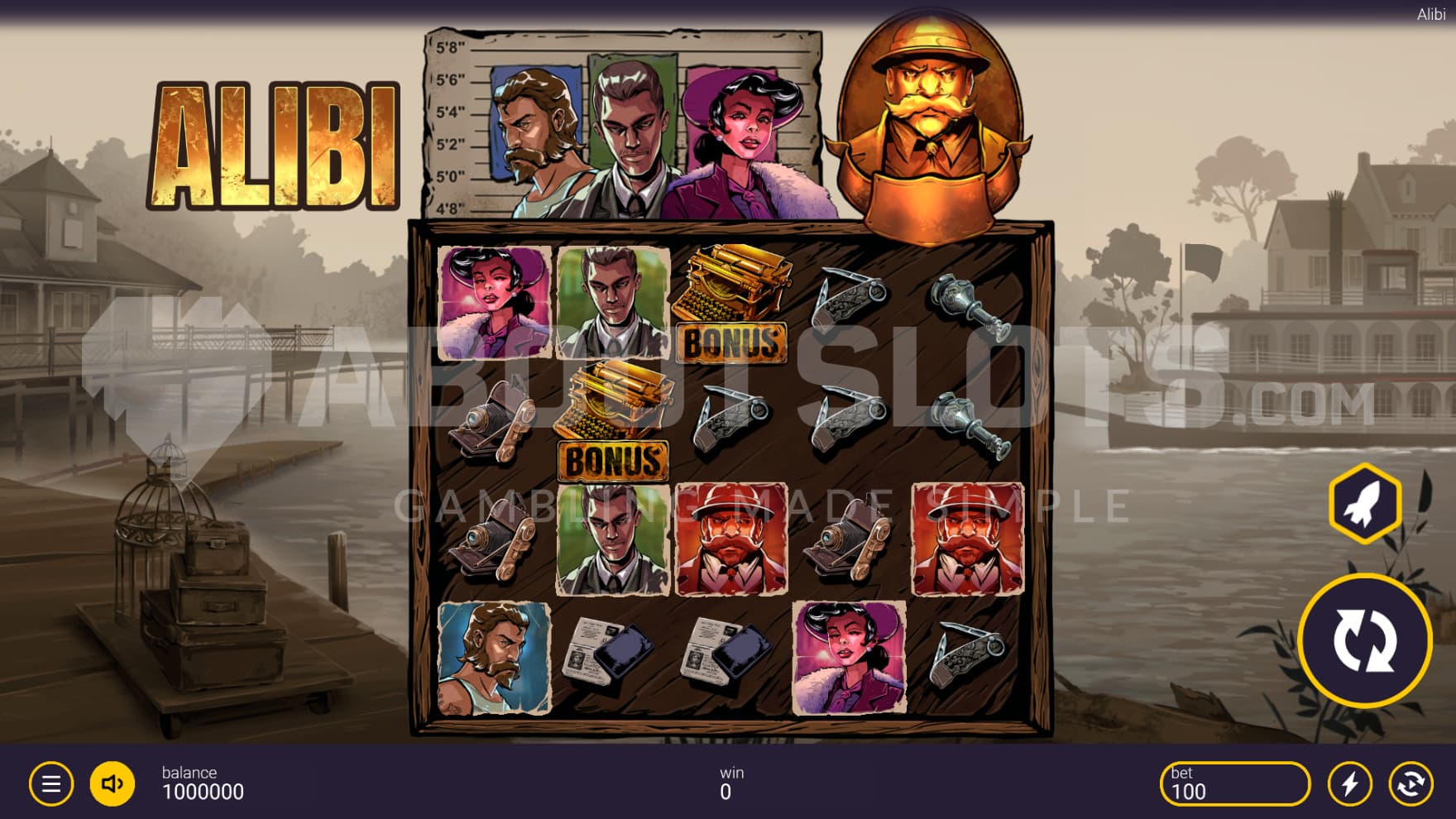 The game sits at the docks, with the suspects and the decetive sits at the top of the reels