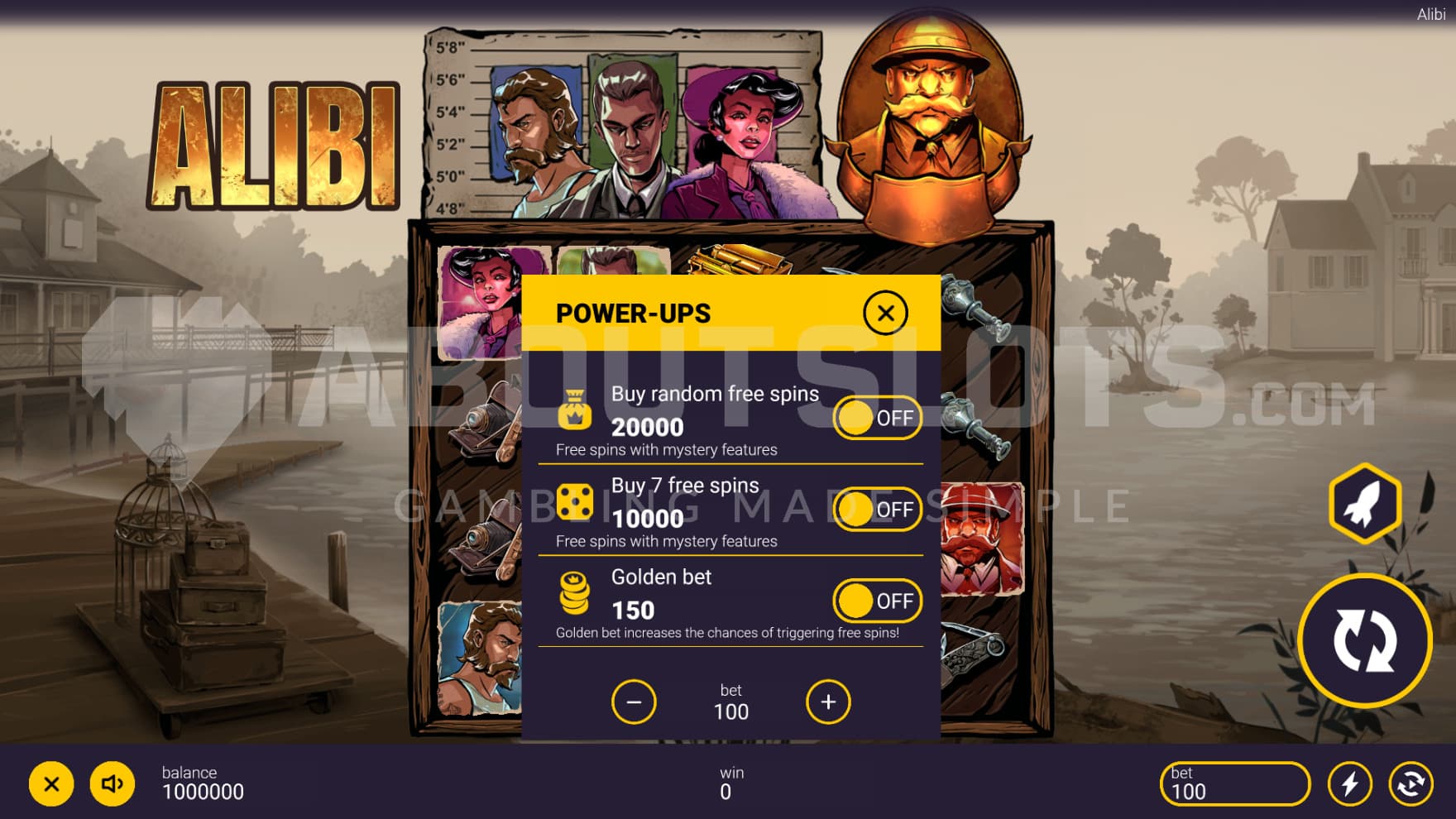 2 Feature Buy options and one Ante Bet option sits in the Power Up section