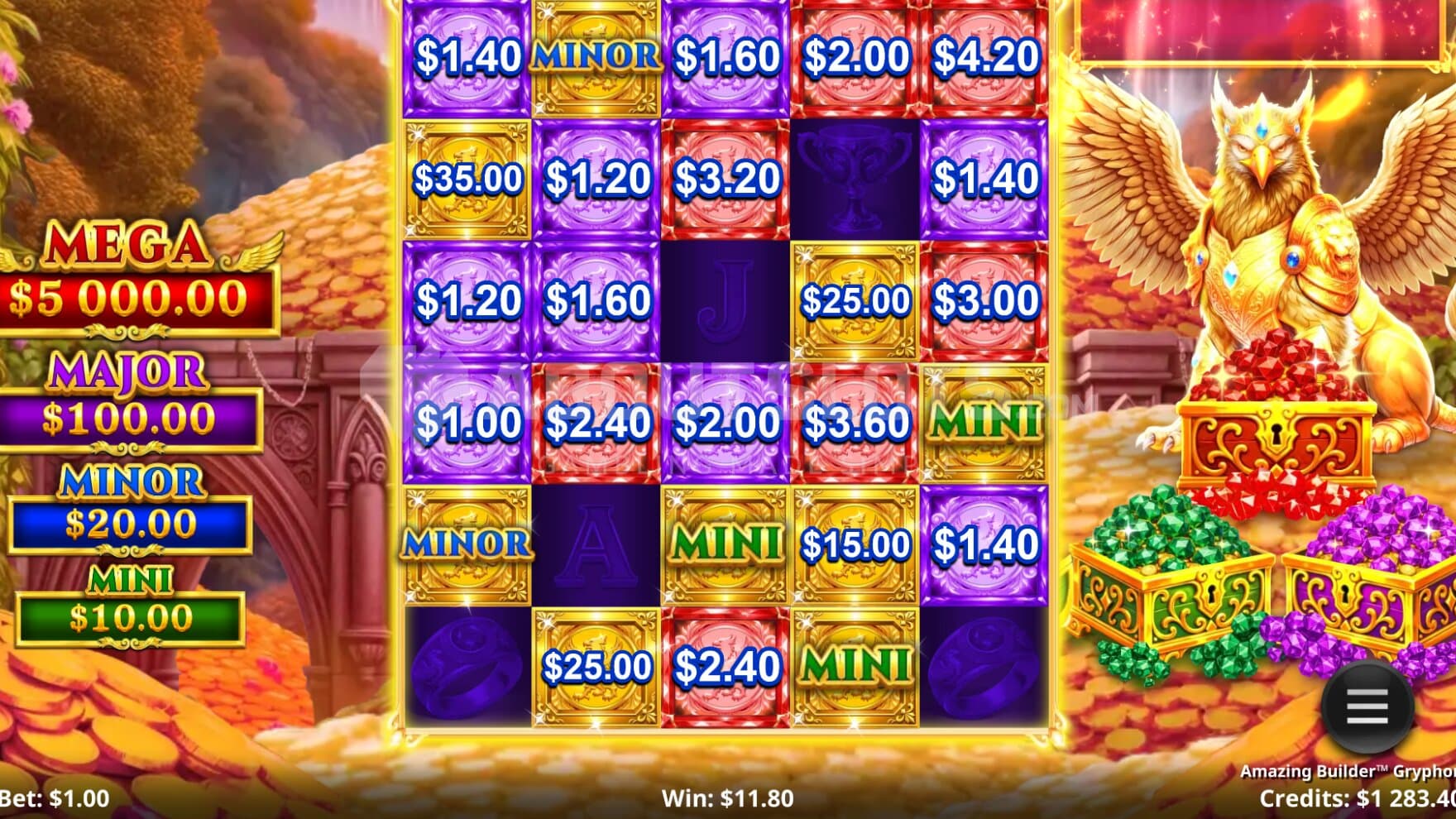 The Amazing Builder Bonus Game comes with Cash prizes and Jackpots based on the frames created