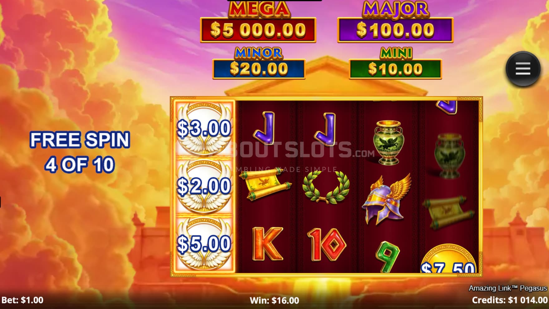 The Free Spins featurecomes with a Wild Reel with its own Cash Prizes that move around the playing grid