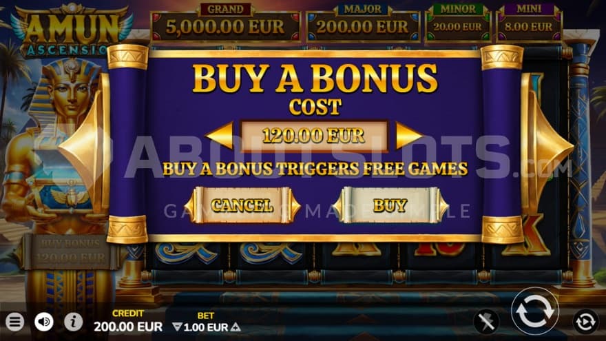 Feature buy with an option to instantly trigger the bonus game for a cost of 120X the bet.