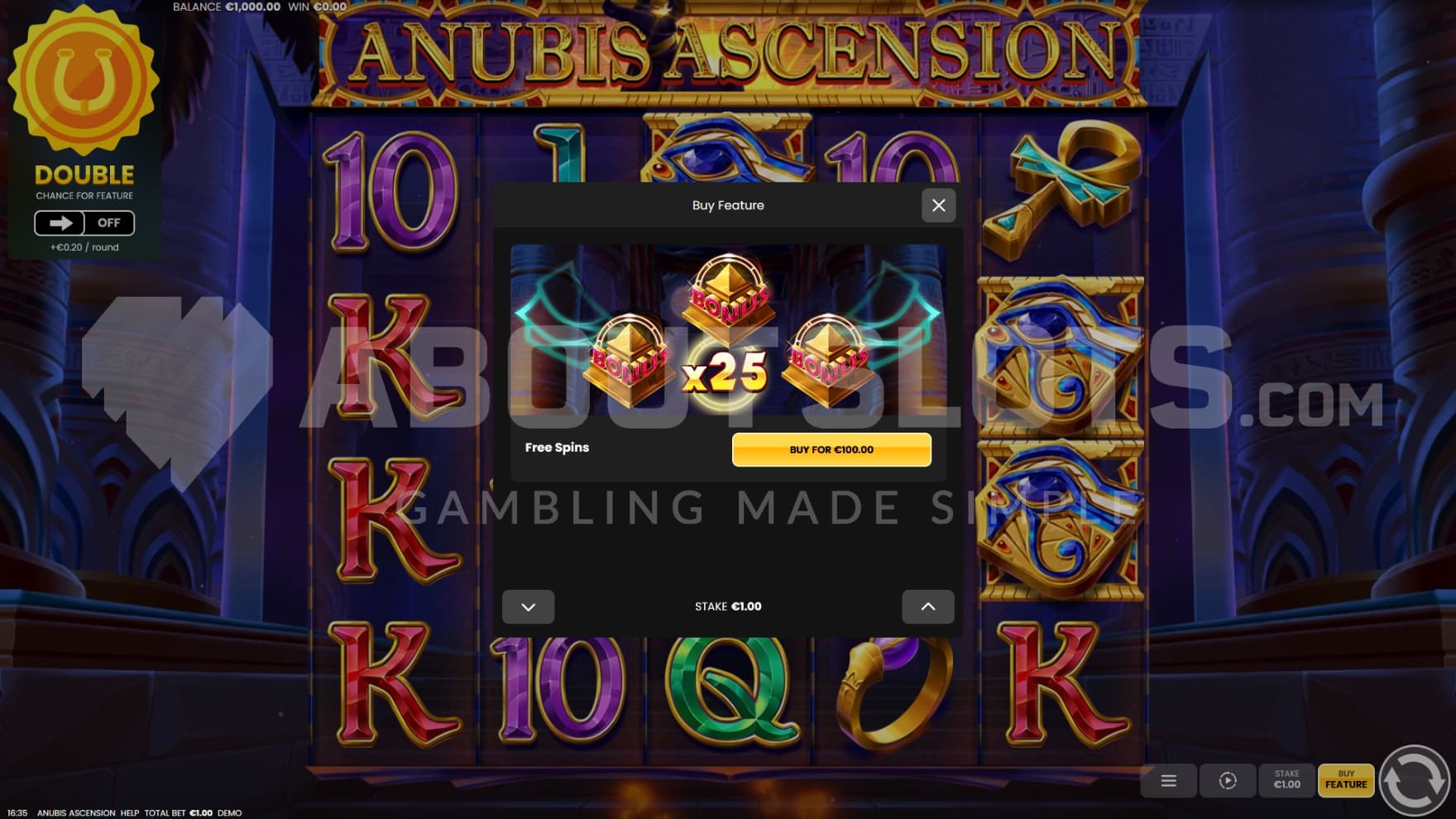 One Feature Buy option sign pops up infront of the reels