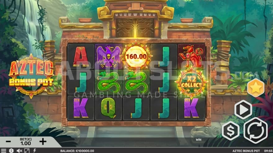 Playing grid set at a temple in the jungle with a waterfall in the background