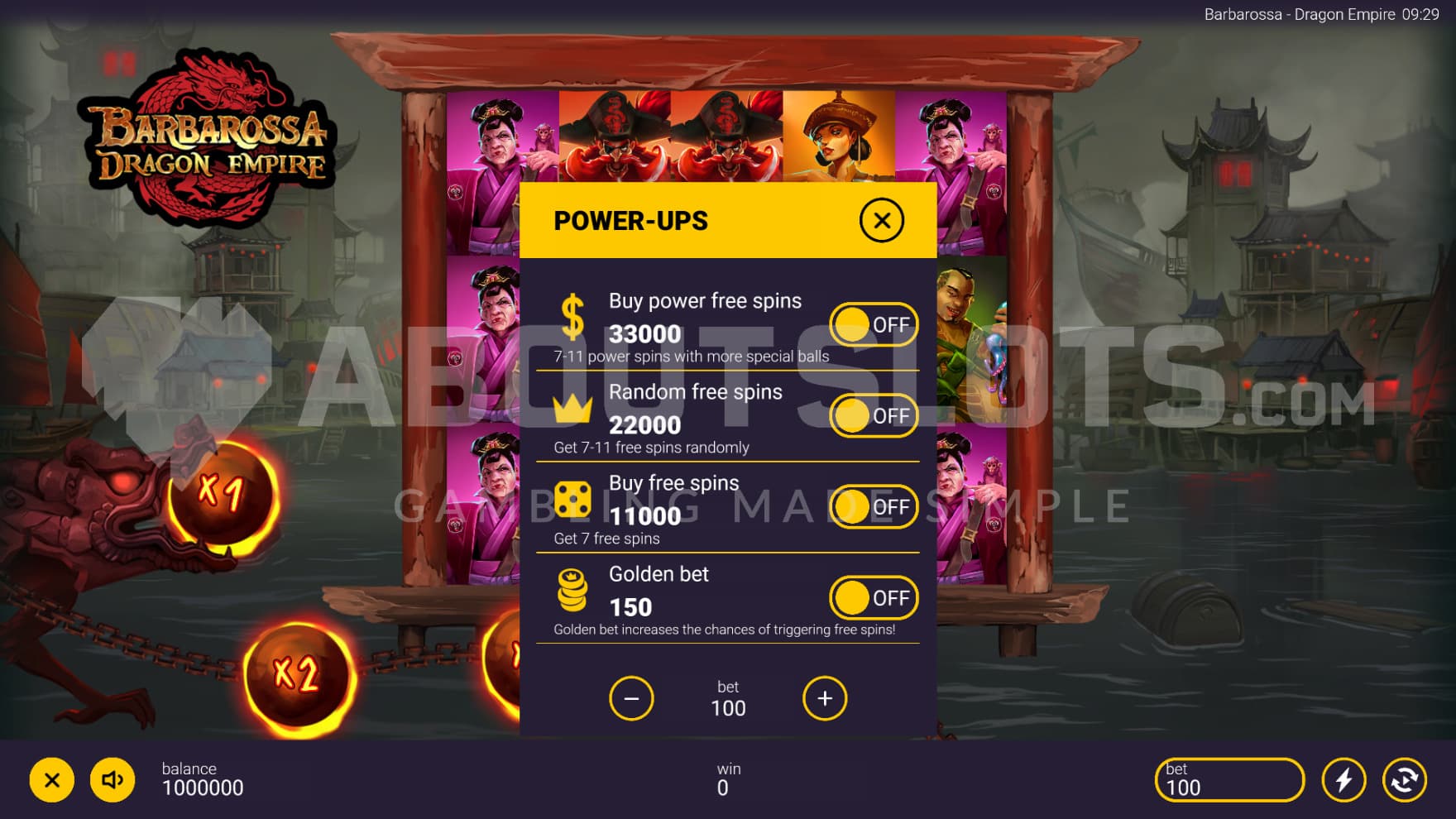 Through the Feature Buy you can trigger the bonus game and Power Free Spins