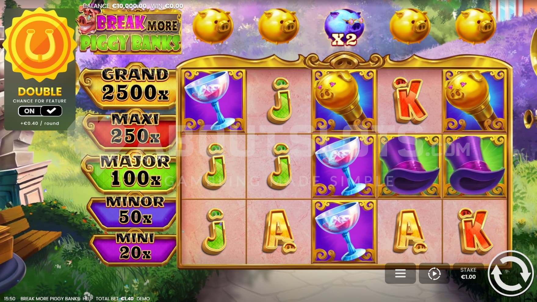 Jackpots on screen's left side