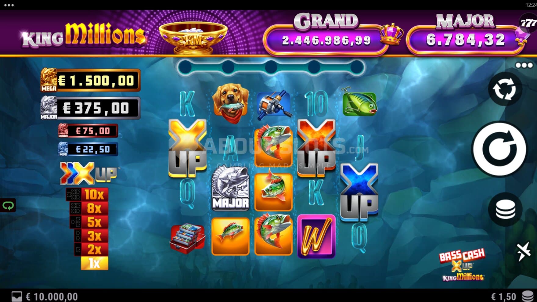 Set underneath the lake, a large King Million banner takes over the upper rim of the game