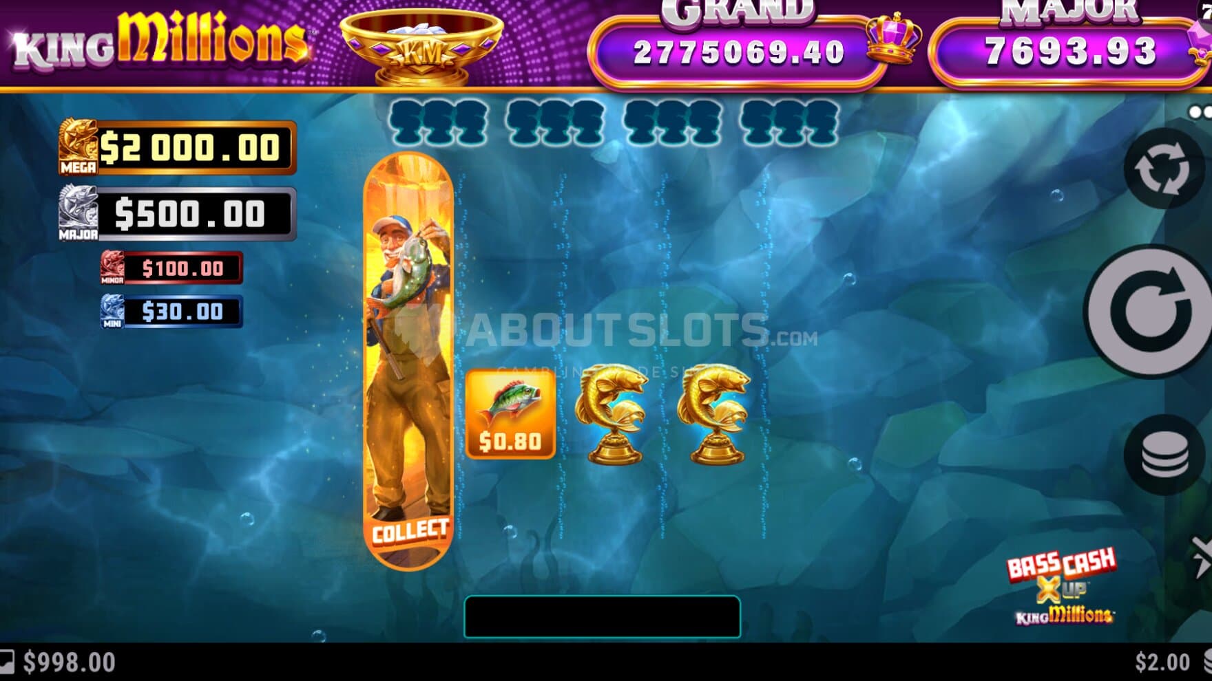 The Bass Cash bonus game allows you to hunt trophies for big jackpot prizes