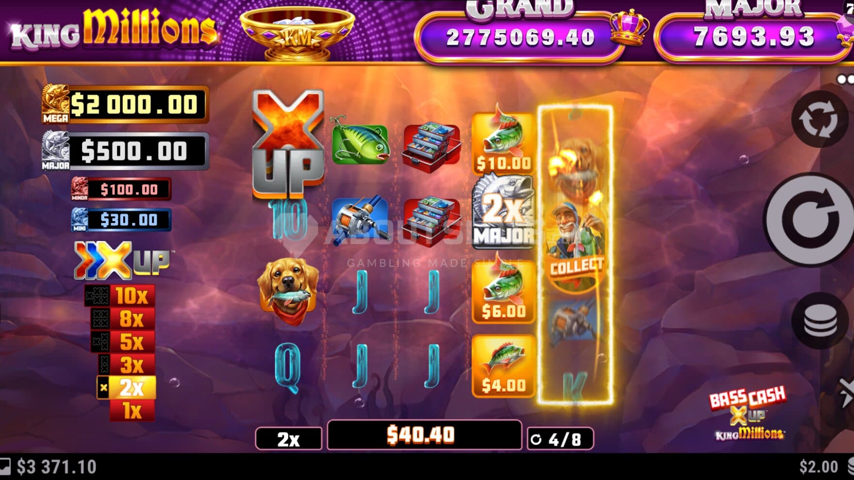 The X UP Multipliers become active and helps increase the payout of all fish prizes, ready to be hooked