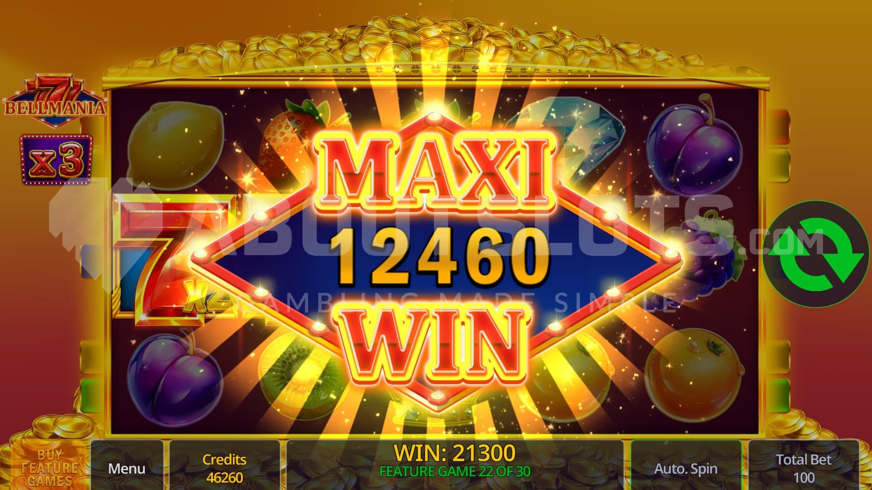 A Maxi Win has been hit during the bonus game