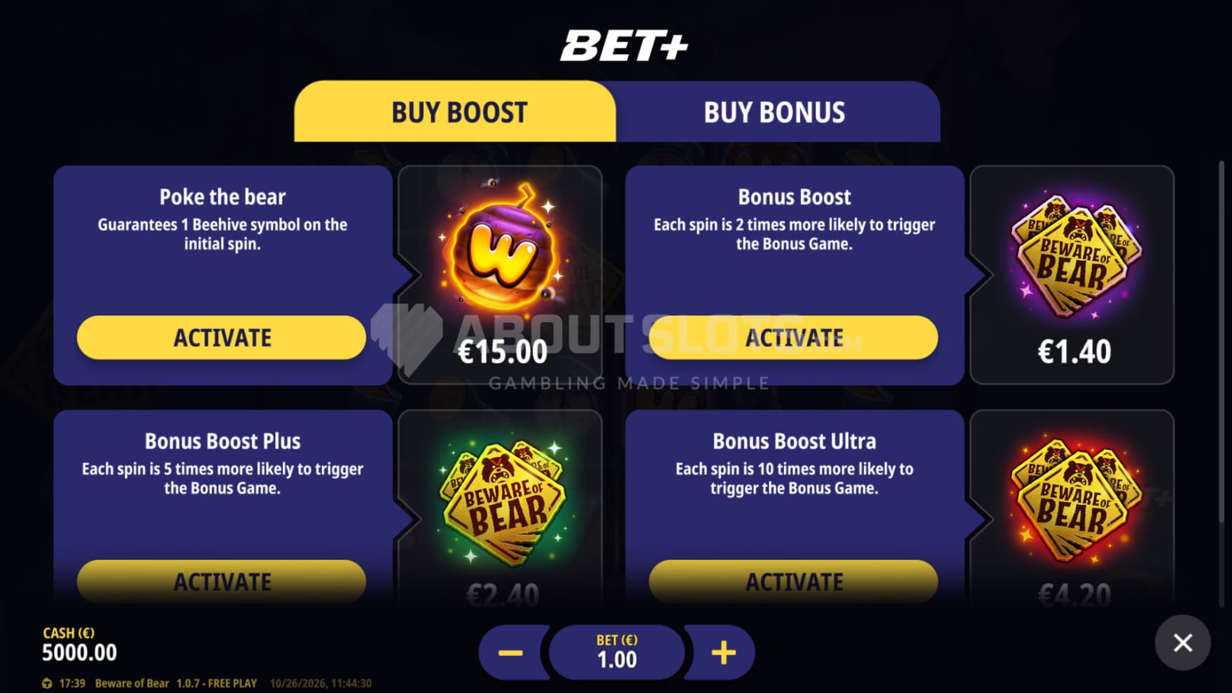 You have multiple Ante bet and Feature buy options to choose from